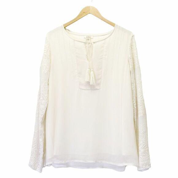 Sundance Cream Boho Embroidered Ivory Lace Long Sleeve Flowy Blouse Size Medium - Picture 1 of 11